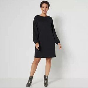 Susan Graver Regular Cable Sweater Knit Bateau Neck Dress-Black-Small-A547231